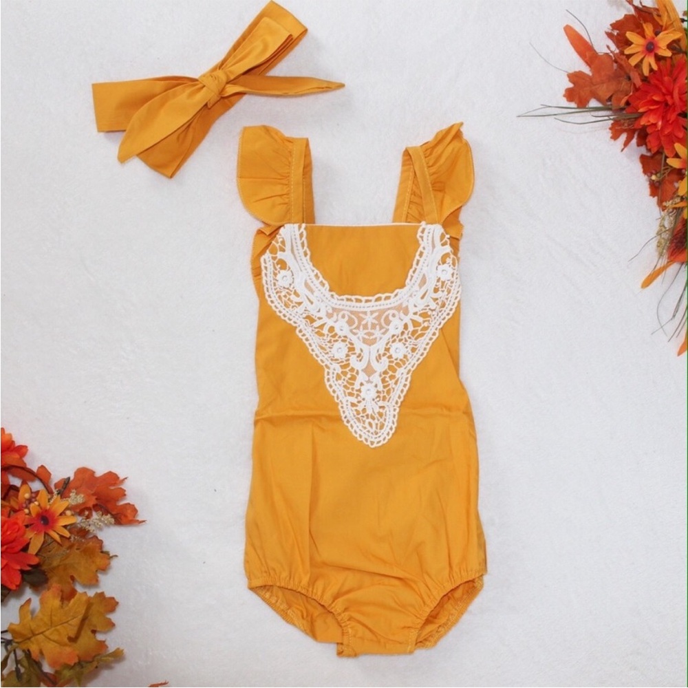 CC Boutique Mustard Lace Kids Bodysuit